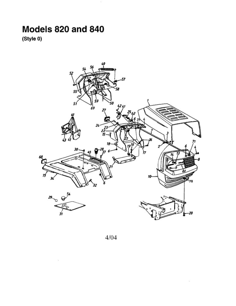 Hood/Grille 1 Diagram and Parts List for 820 THRU 829 MTD Lawn Tractor