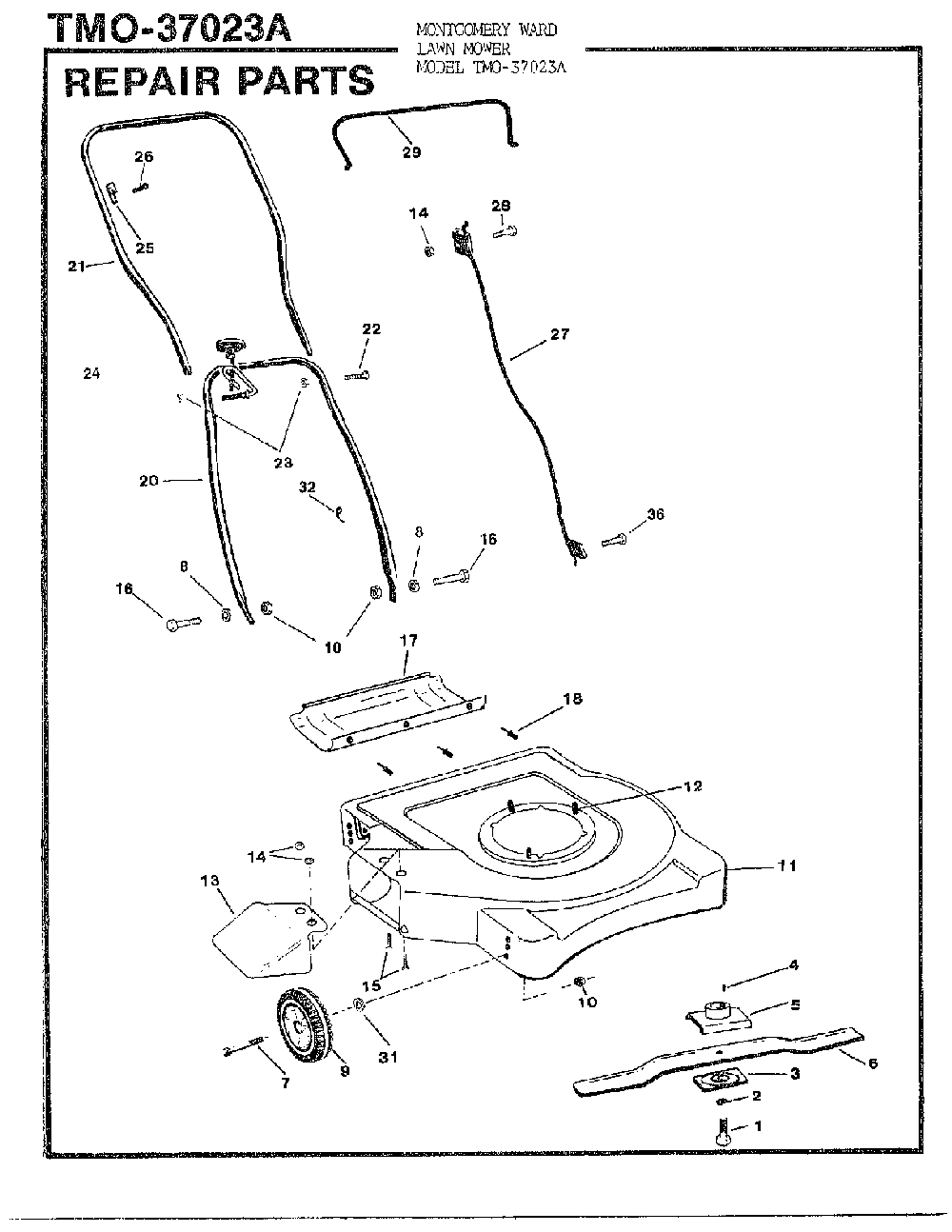 3hp 20" rotary mower Diagram and Parts List for 37023A  MTD Lawn Mower