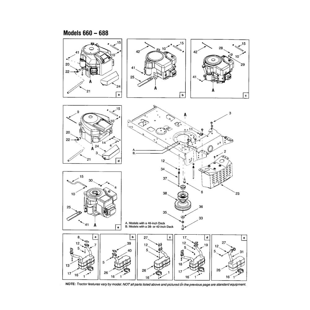 Engine/Muffler/Deck Diagram and Parts List for 13AM662F163  MTD Lawn Tractor