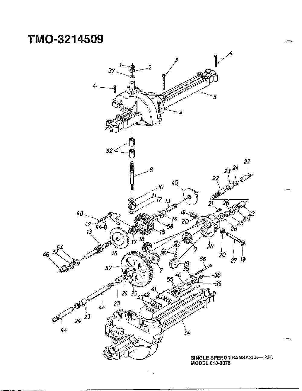 Single speed transaxle Diagram and Parts List for 3214509  MTD Lawn Tractor