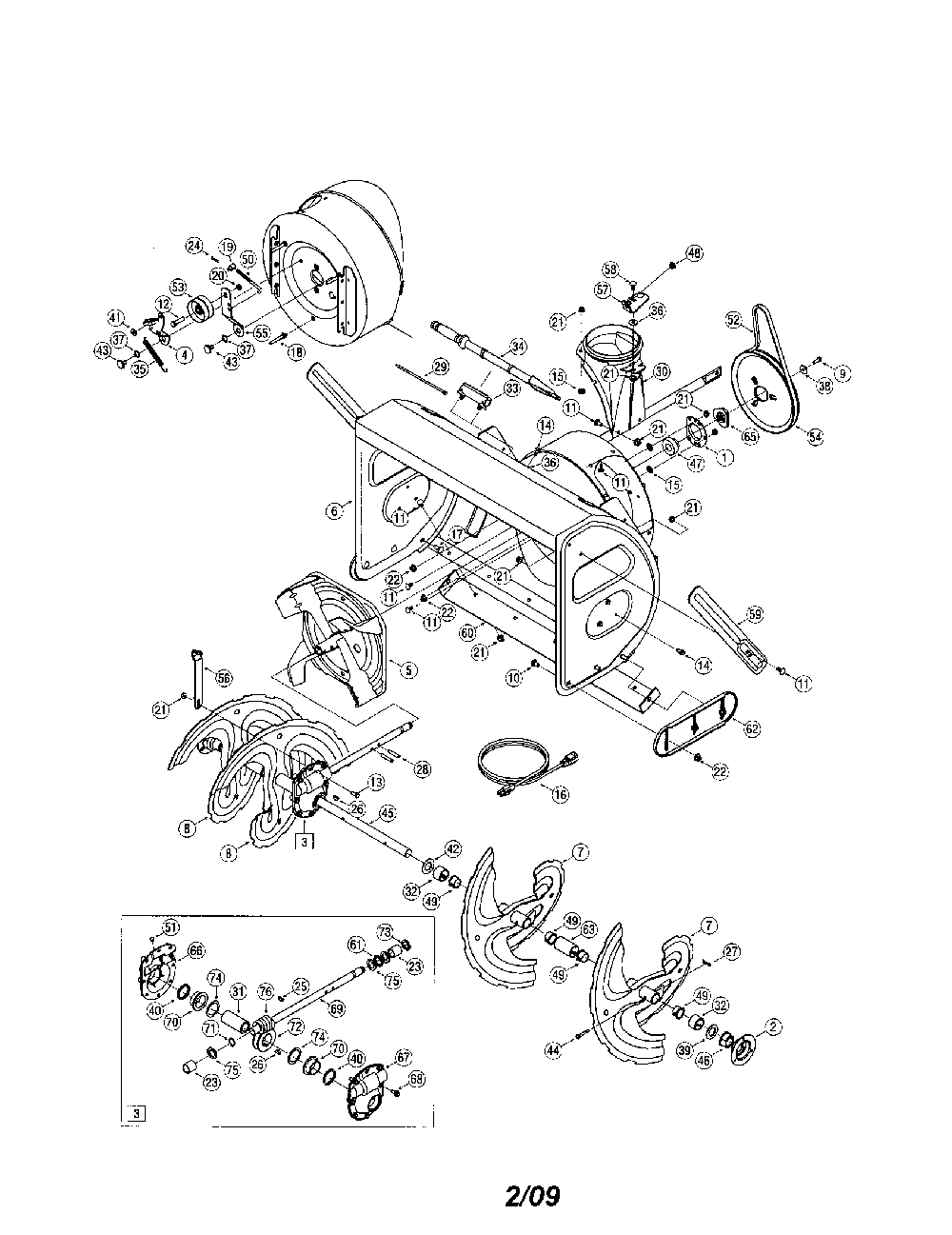 Auger housing/spiral/gear box Diagram and Parts List for 31AH9J6I799  MTD Snow Blower