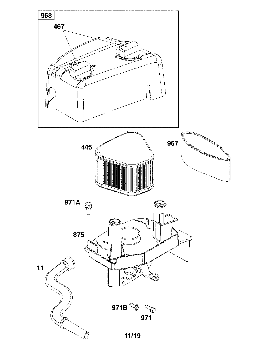 Air cleaner Diagram and Parts List for 12ABR2BK793  MTD Lawn Mower
