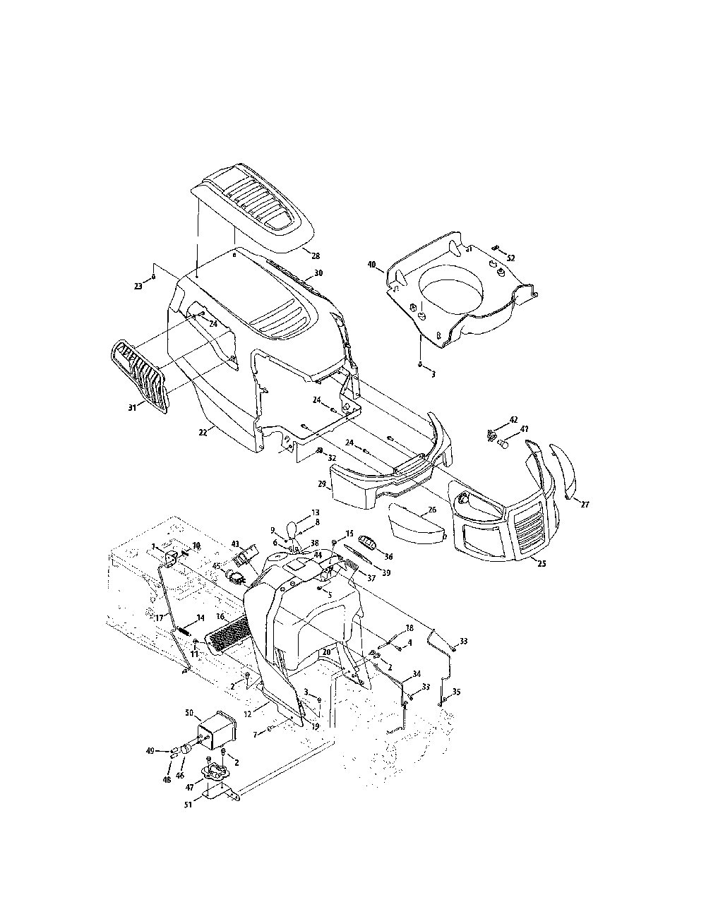 Hood/dash Diagram and Parts List for 13AR91PT299  MTD Lawn Tractor