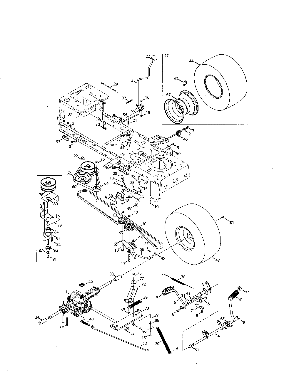 Transmission Diagram and Parts List for 13BL78XT299  MTD Lawn Tractor
