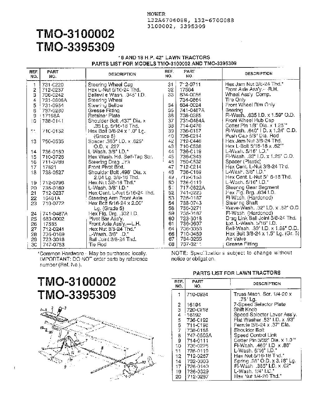 16/18hp 42" lawn tractors page 3 Diagram and Parts List for 3100002  MTD Lawn Tractor