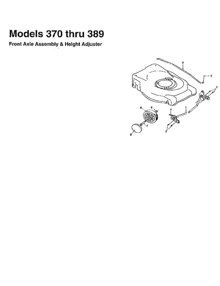 Front Axle And Height Adjuster Diagram and Parts List for 370  MTD Lawn Mower