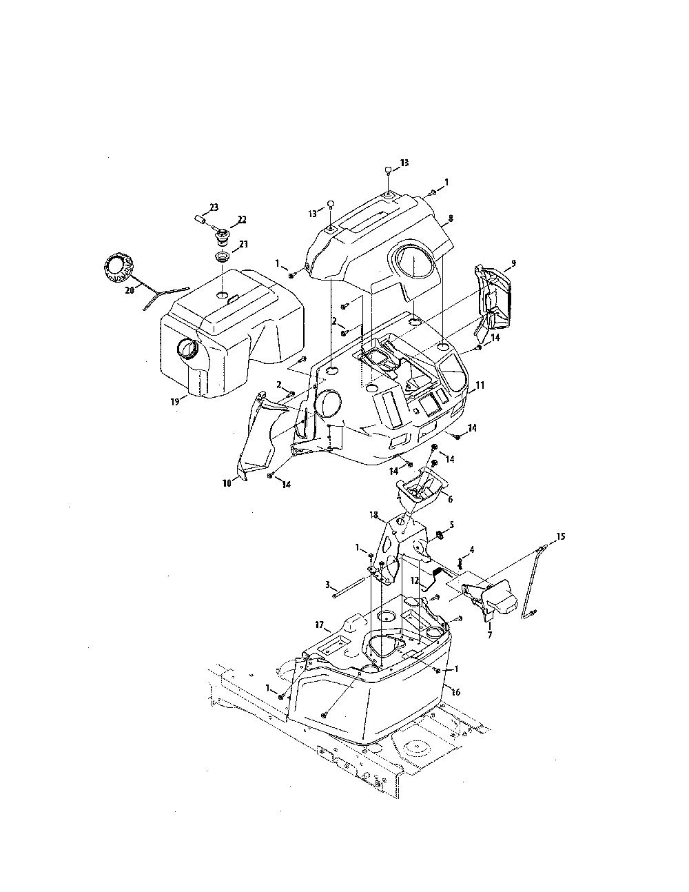 Fuel tank/dash panels Diagram and Parts List for 14B7A3ZQ099  MTD Lawn Tractor