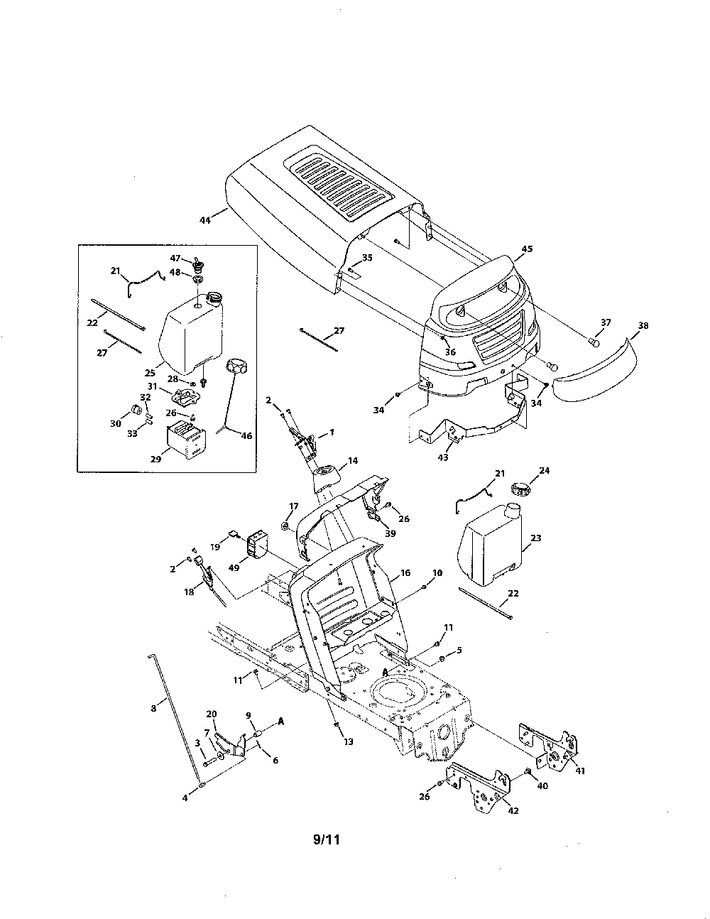1 style hood Diagram and Parts List for 13AX775H031  MTD Lawn Tractor