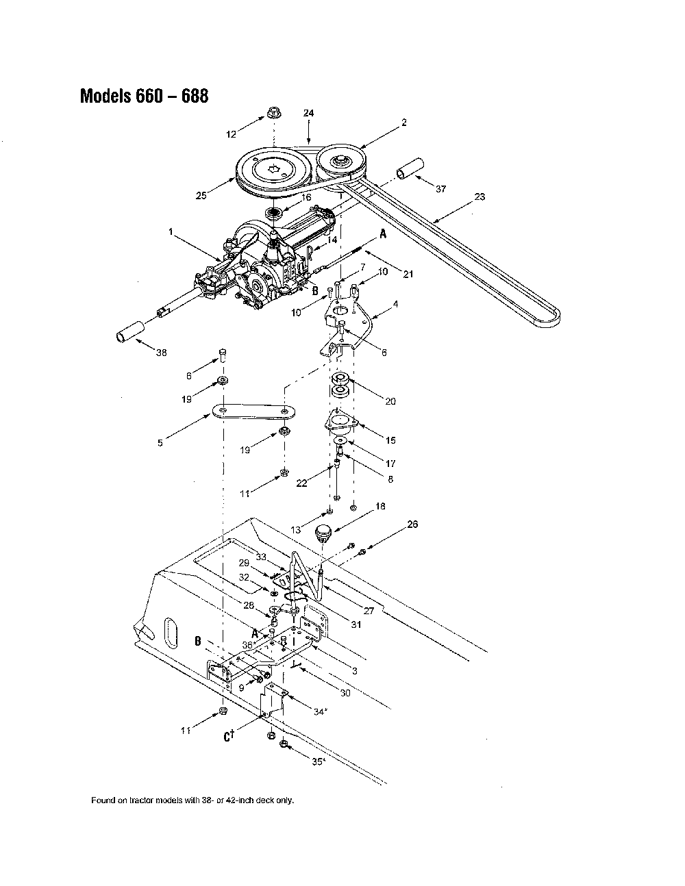 Transmission Diagram and Parts List for 13AM660F700  MTD Lawn Tractor