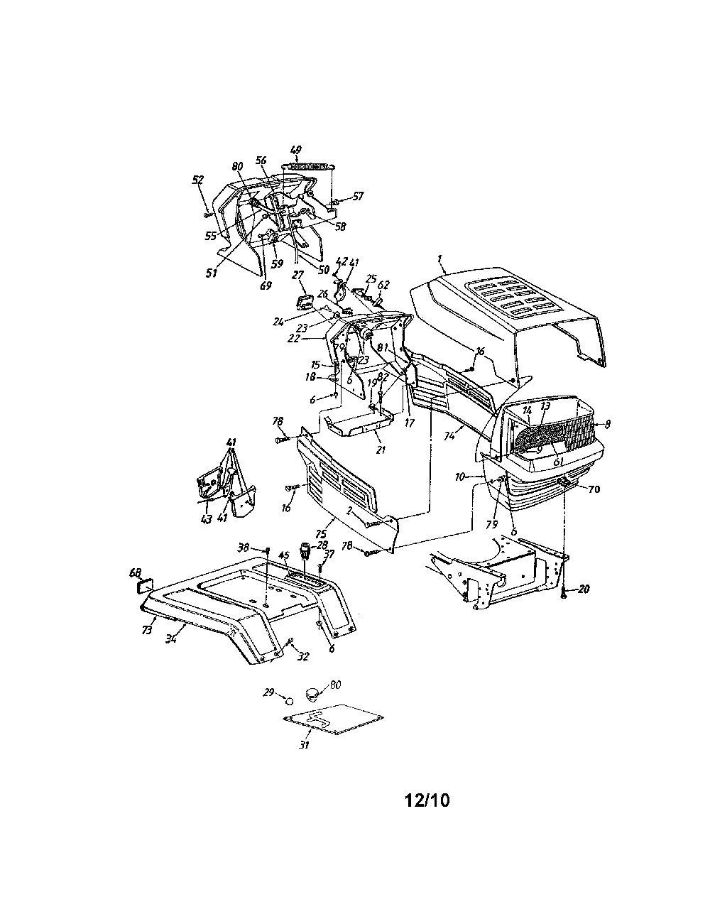 Hood Diagram and Parts List for 14BI845H129  MTD Lawn Tractor