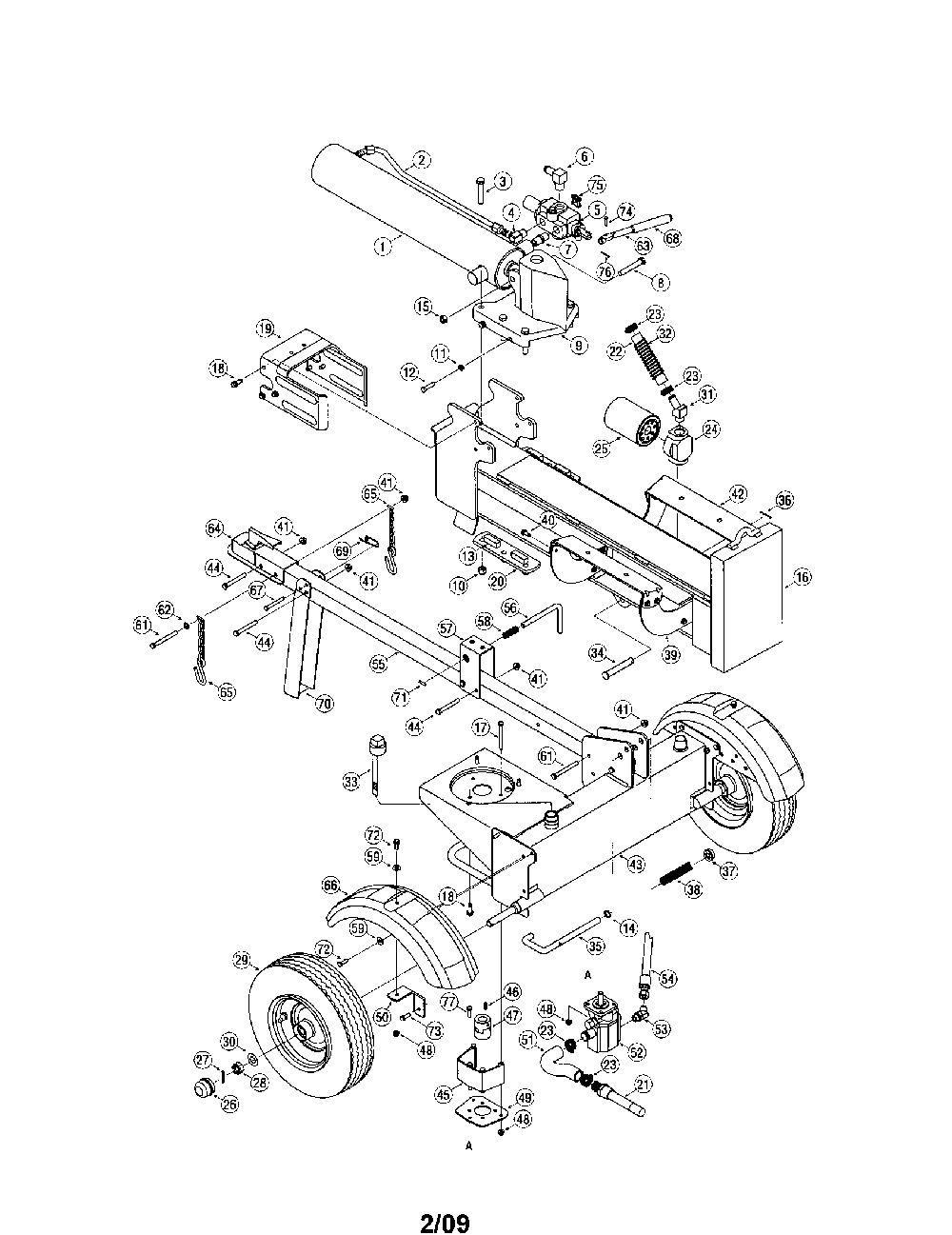 Log splitter Diagram and Parts List for 24B570F299  MTD Log Splitter