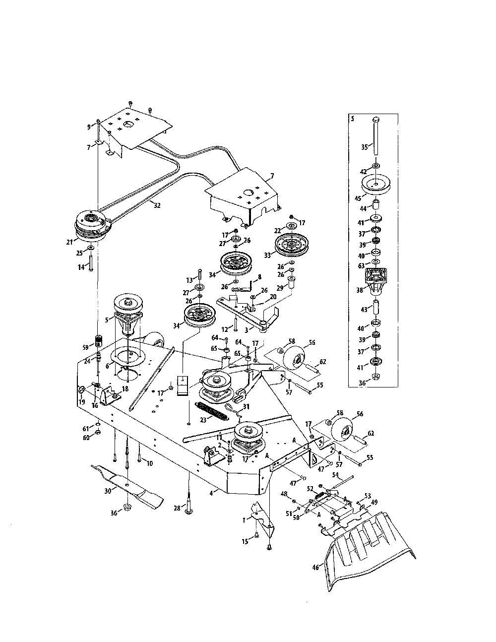 Deck/spindle Diagram and Parts List for 17BSDALD099  MTD Lawn Tractor