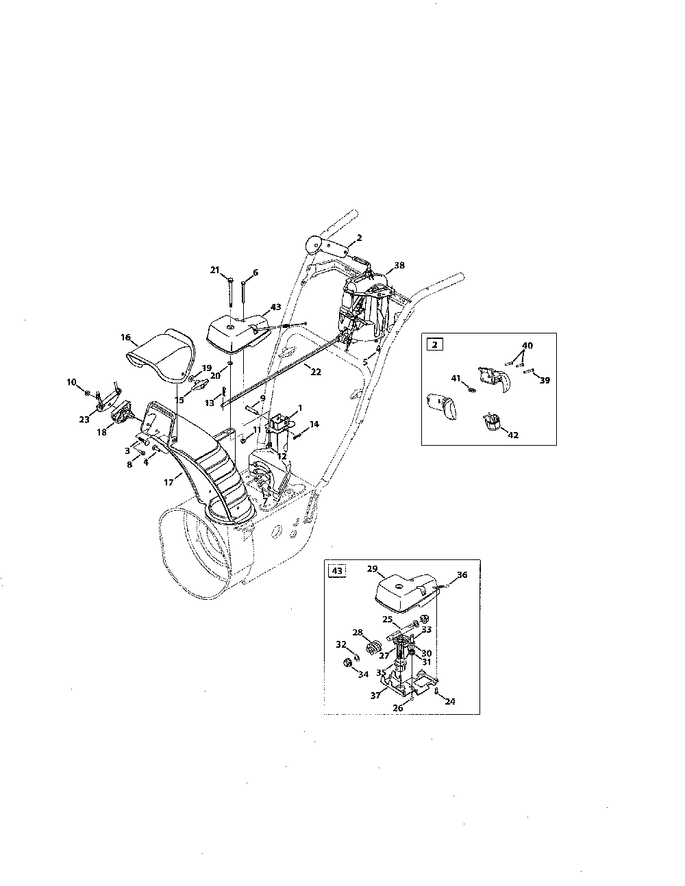 2-way & 4-way extended chute Diagram and Parts List for 31AH64FG731  MTD Snow Blower