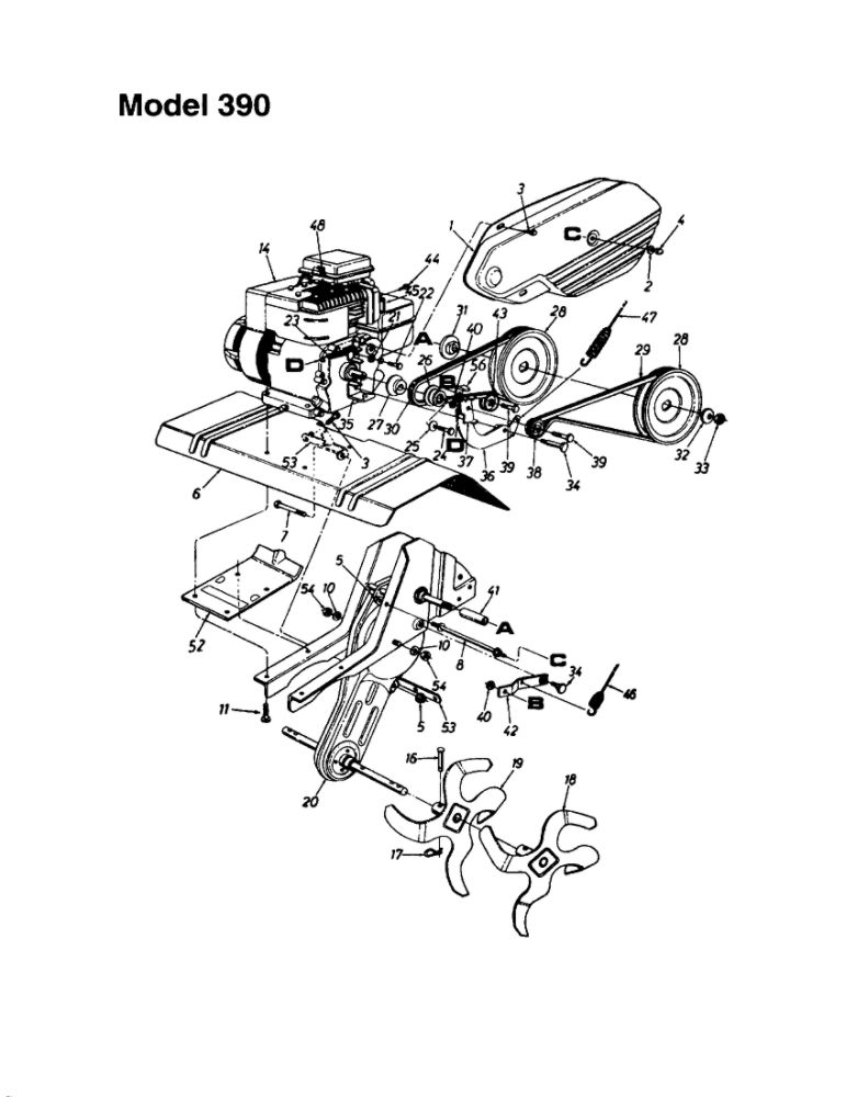Engine/Belt Cover/Tine Shield Diagram and Parts List for 340  MTD Tiller