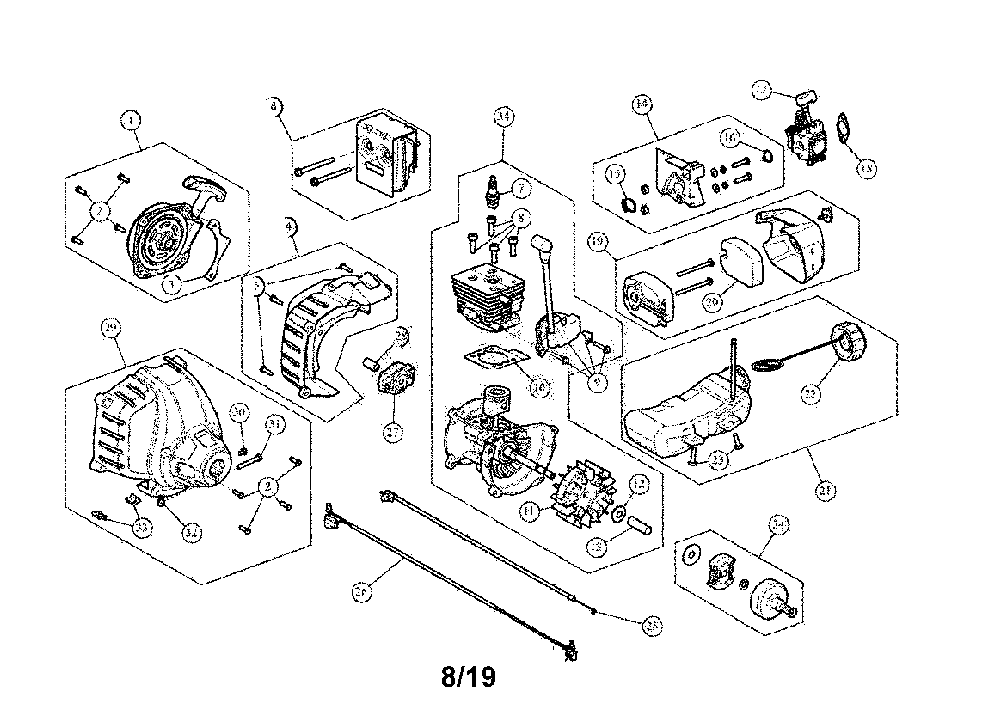 Engine assembly Diagram and Parts List for 41AD27SC793  MTD Trimmer