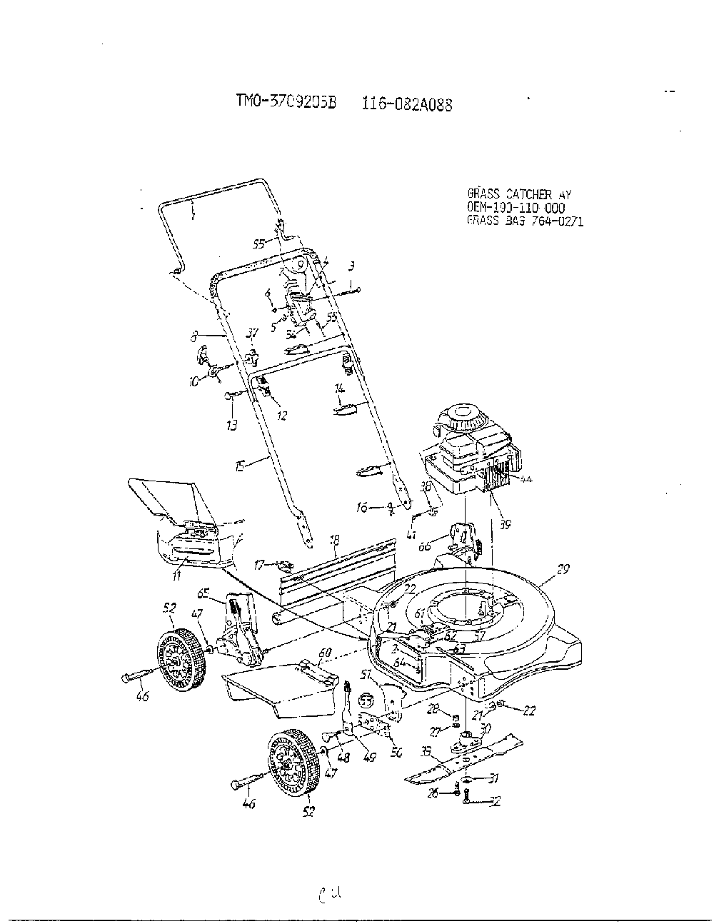 3-1/2 hp 20" rotary mower Diagram and Parts List for 3709205B  MTD Lawn Mower