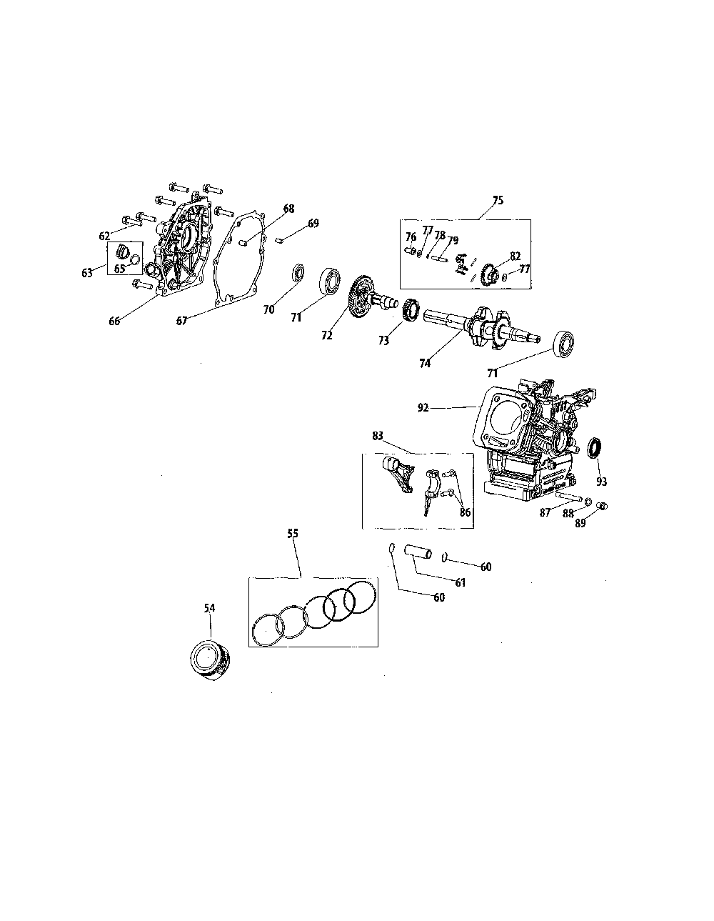 Crankcase Diagram and Parts List for 31S6BEE799  MTD Snow Blower