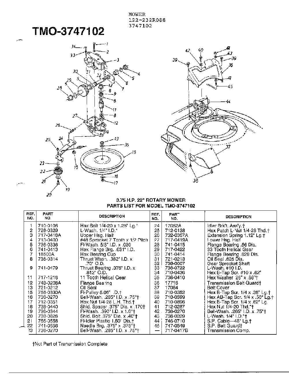 3.75hp 22" rotary mower Diagram and Parts List for 3747102  MTD Lawn Mower