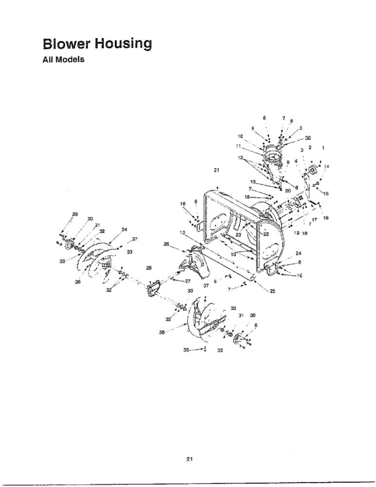 Blower Housing 1 Diagram and Parts List for E664F  MTD Snow Blower
