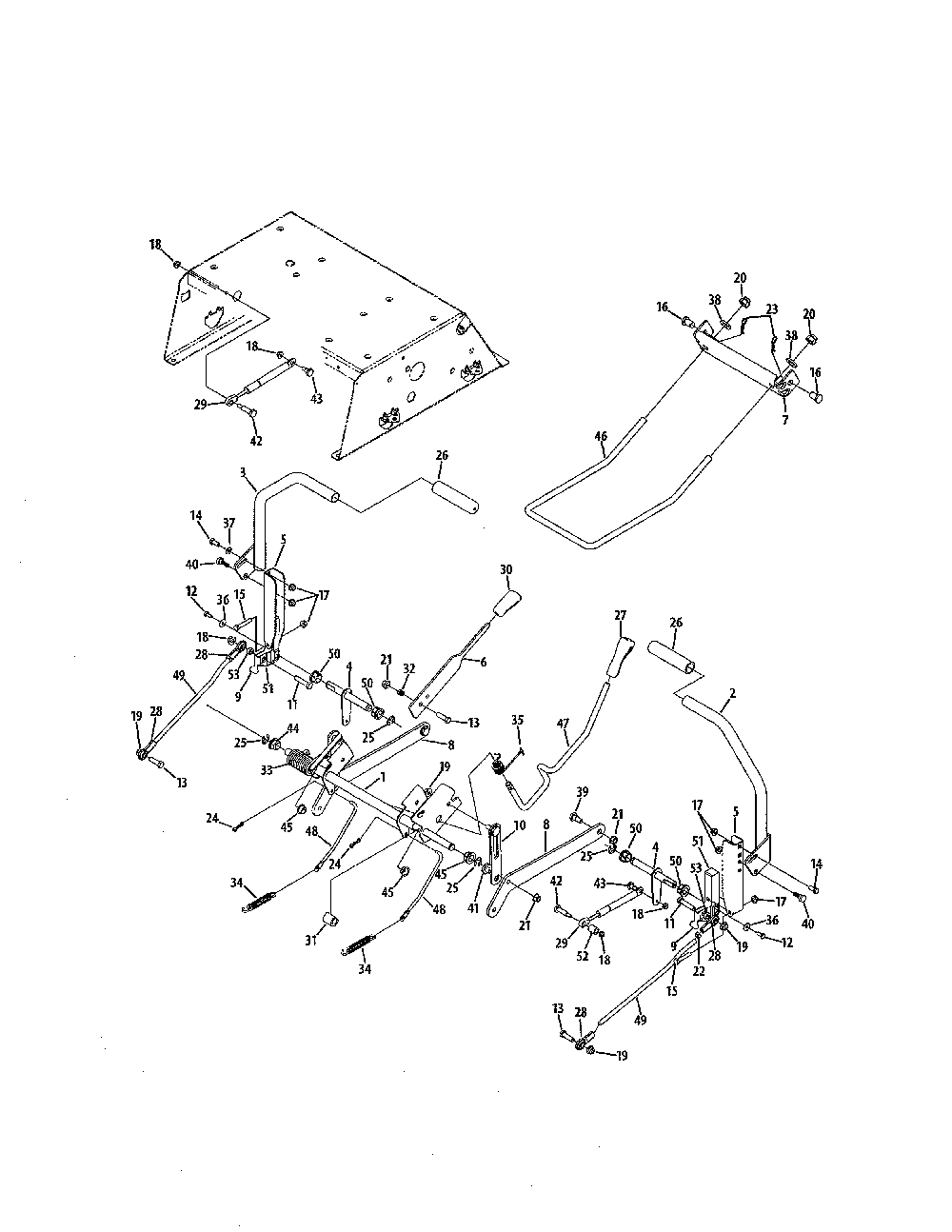 Deck lift & controls, 54" decks Diagram and Parts List for 17AC2ACG055  MTD Lawn Mower