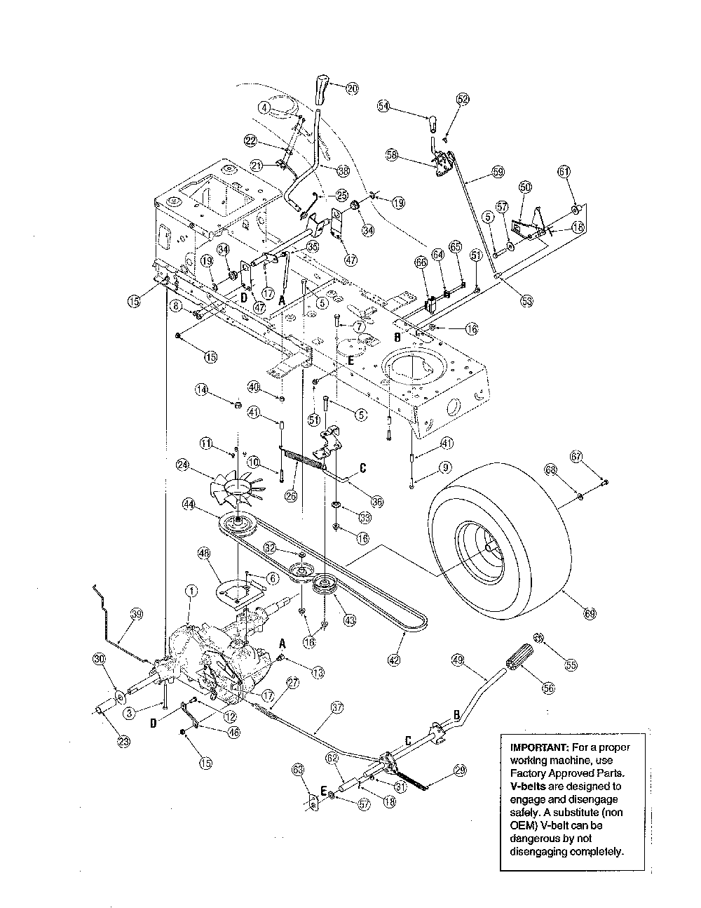 Drive Diagram and Parts List for 13AJ791G731  MTD Lawn Tractor