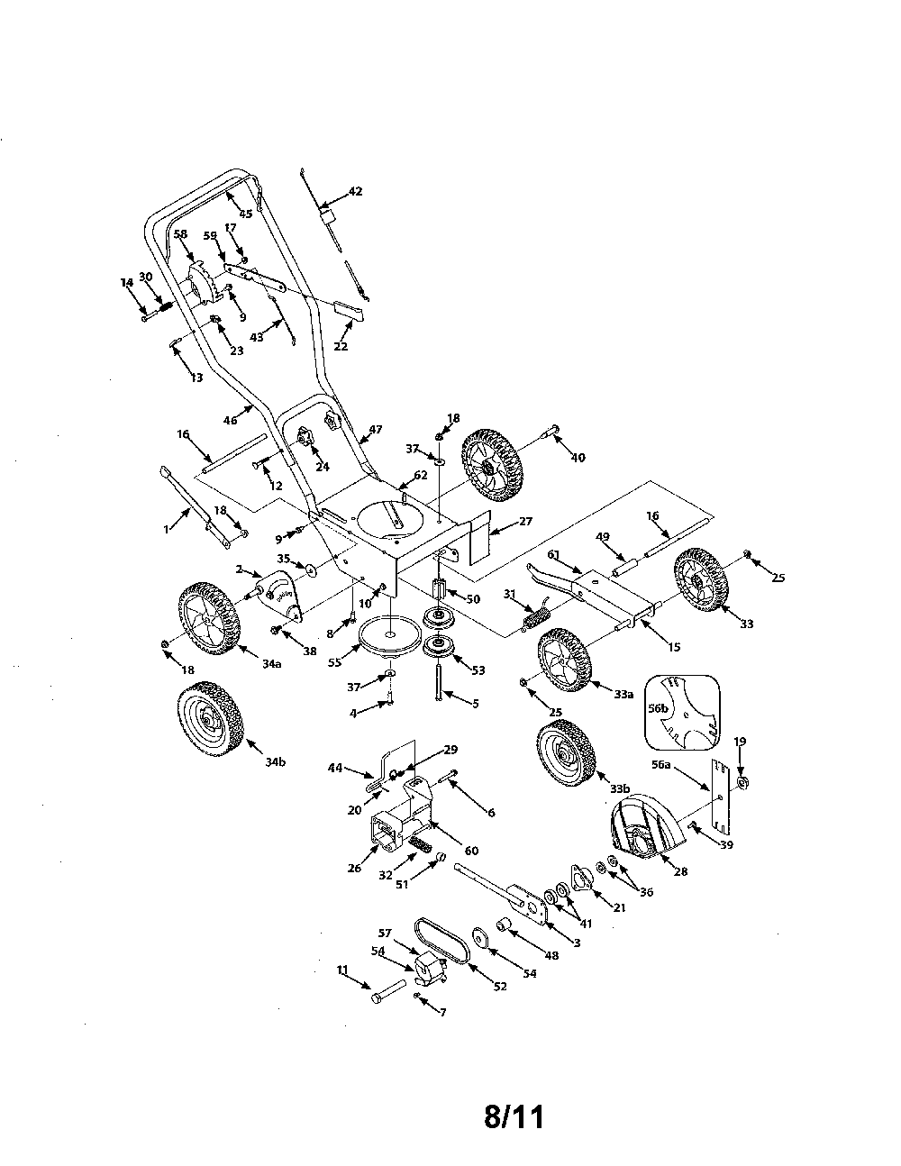Handle/frame/wheels Diagram and Parts List for 25B-550D229  MTD Edger
