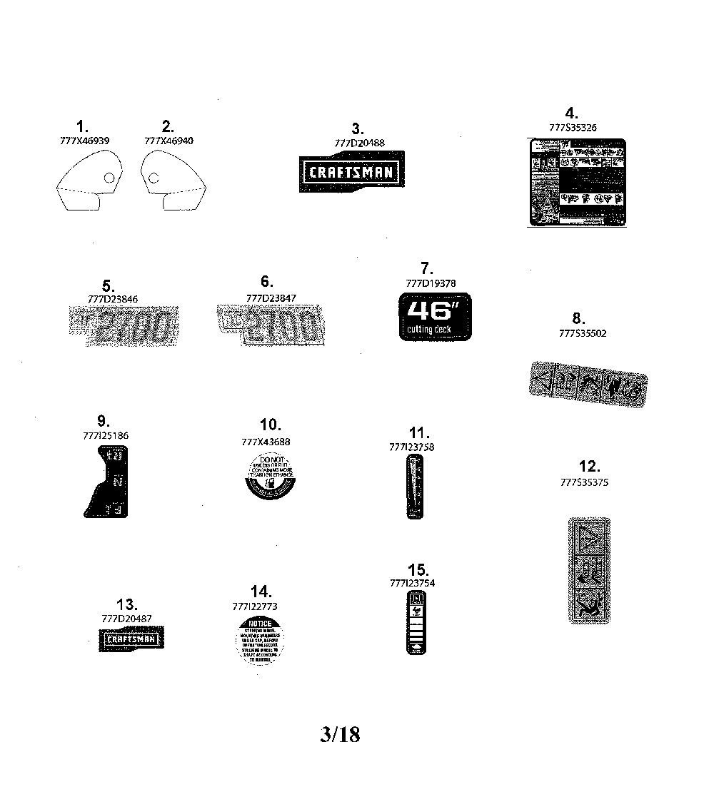 Decals Diagram and Parts List for 13AL77XT099  MTD Lawn Tractor