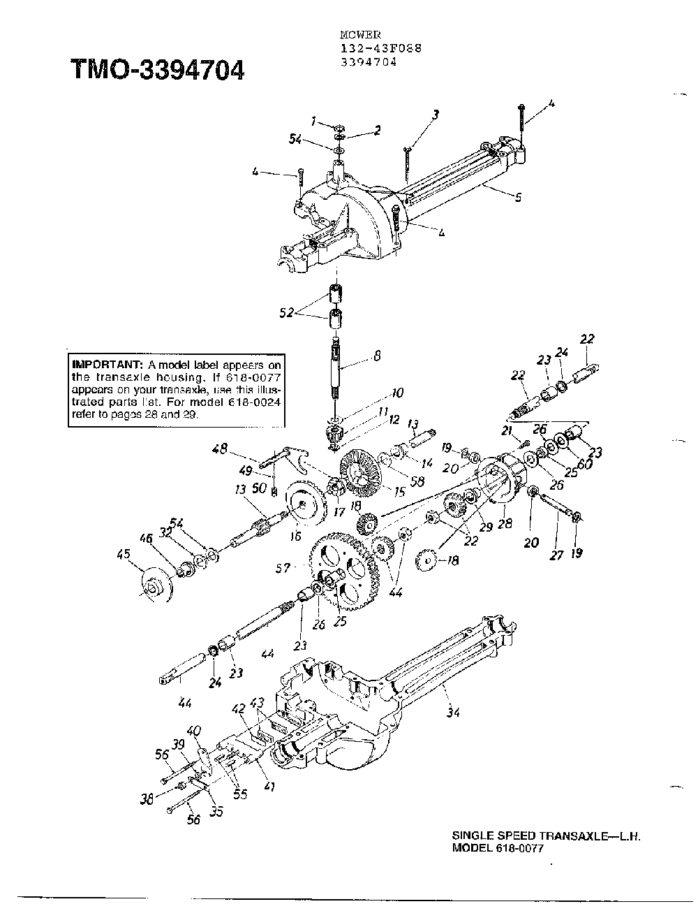 Single speed transaxle-l page 3 Diagram and Parts List for 3394704  MTD Lawn Tractor