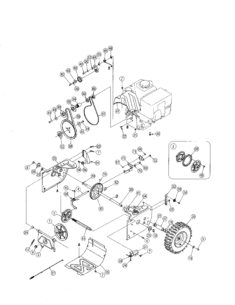 Transmission/wheels Diagram and Parts List for 31AS62EE799  MTD Snow Blower