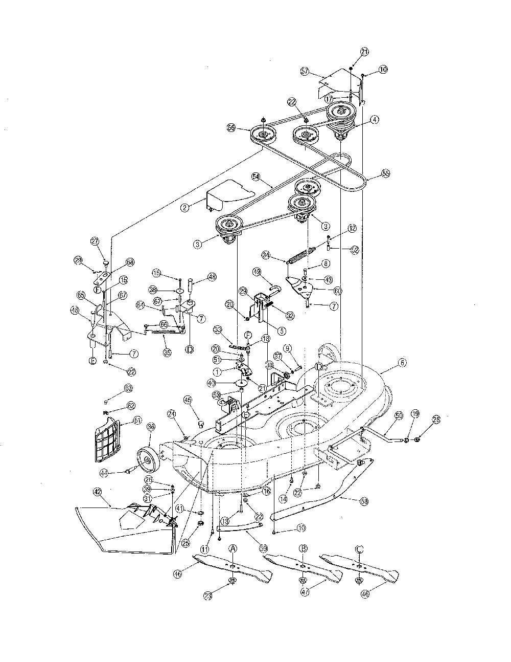 Deck Diagram and Parts List for 13AX605H730  MTD Lawn Tractor