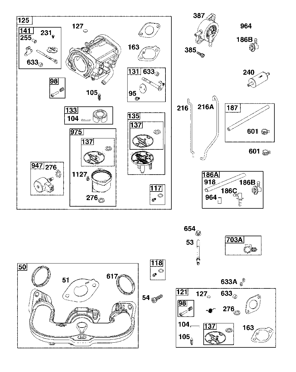 Carburetor/fuel supply Diagram and Parts List for 17ADFACQ093  MTD Lawn Mower