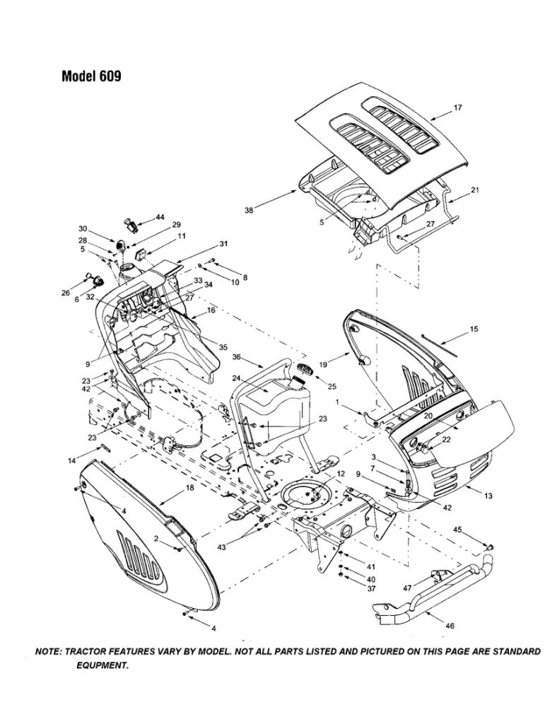 Hood/Grille 2 Diagram and Parts List for 608  MTD Lawn Tractor