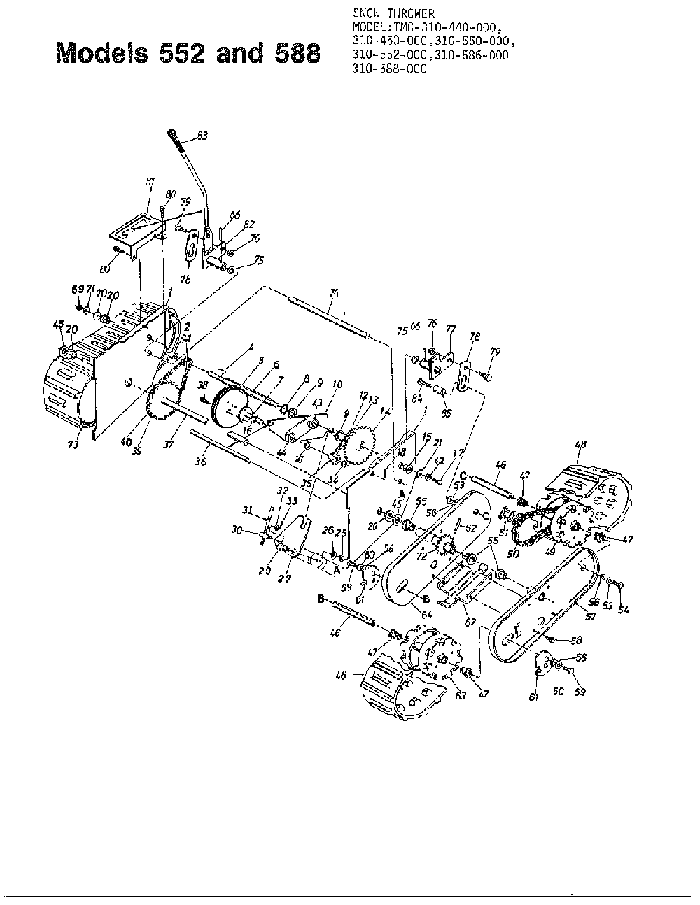 Snow throwers Diagram and Parts List for 310-586-000  MTD Snow Blower