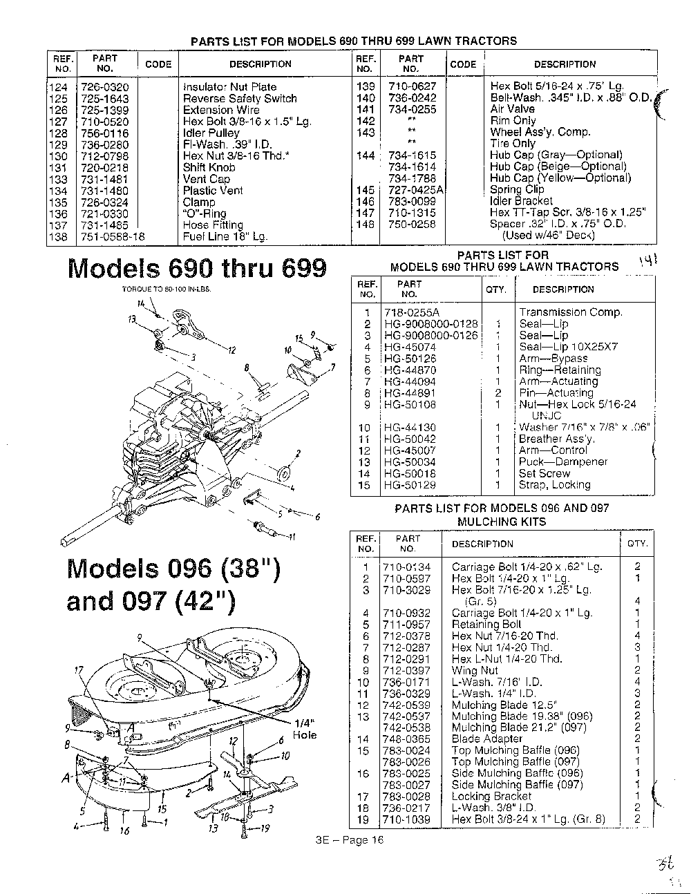 Models 690-699 and 096, 097 Diagram and Parts List for 3650002  MTD Lawn Tractor
