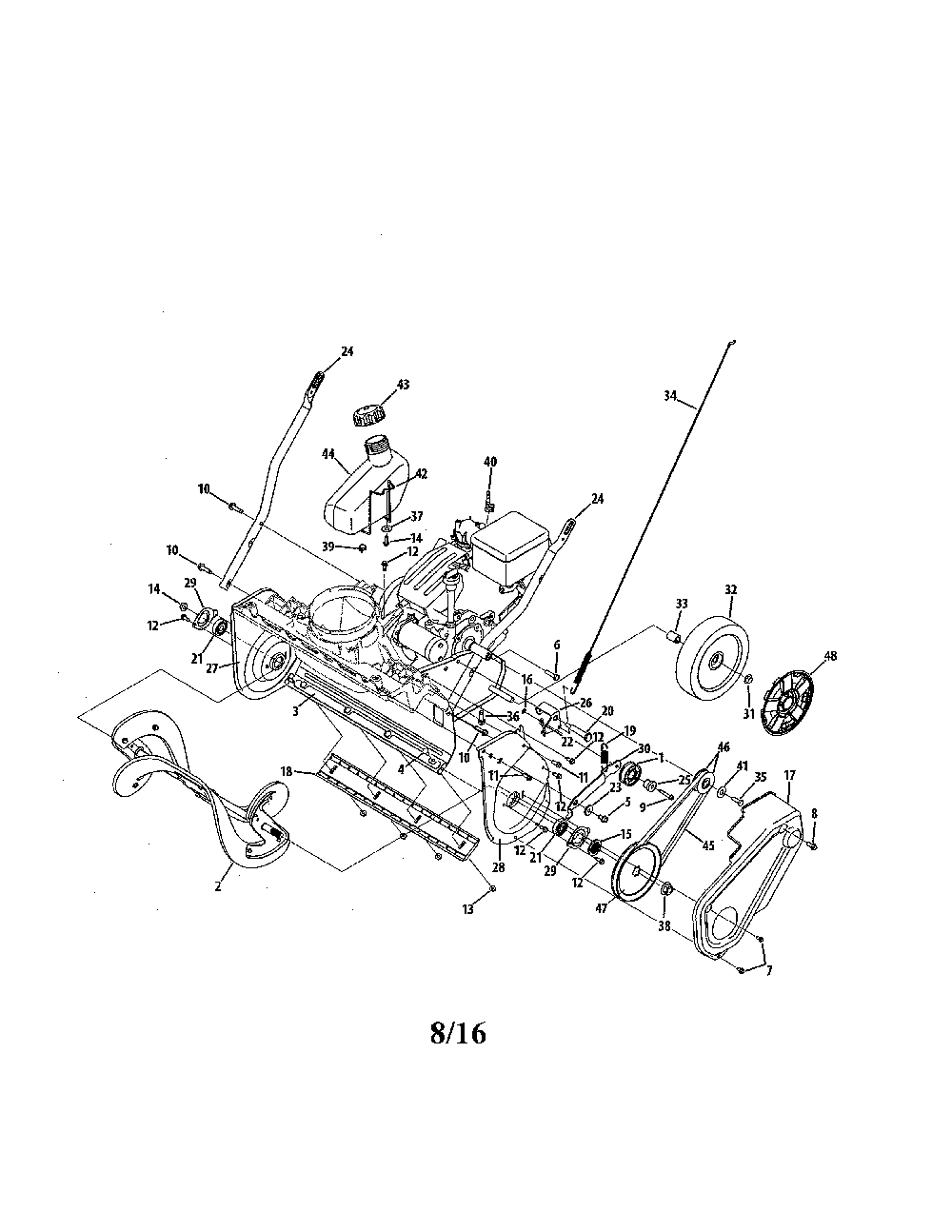 Auger/lower handle/fuel tank Diagram and Parts List for 31AM2T6D799  MTD Snow Blower