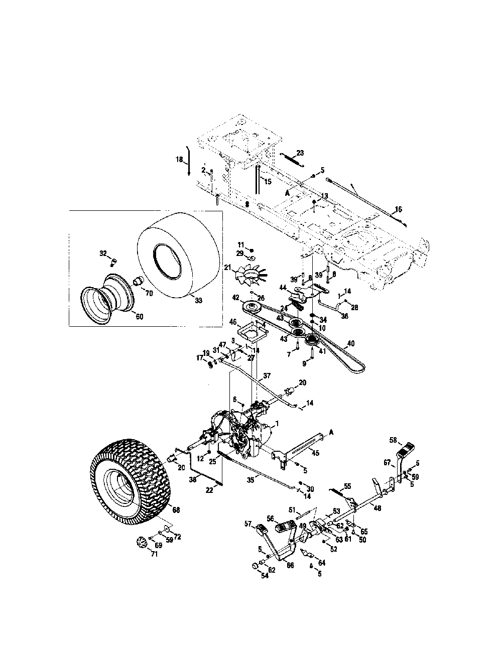 Drive/rear wheels Diagram and Parts List for 13AR91PS099  MTD Lawn Tractor