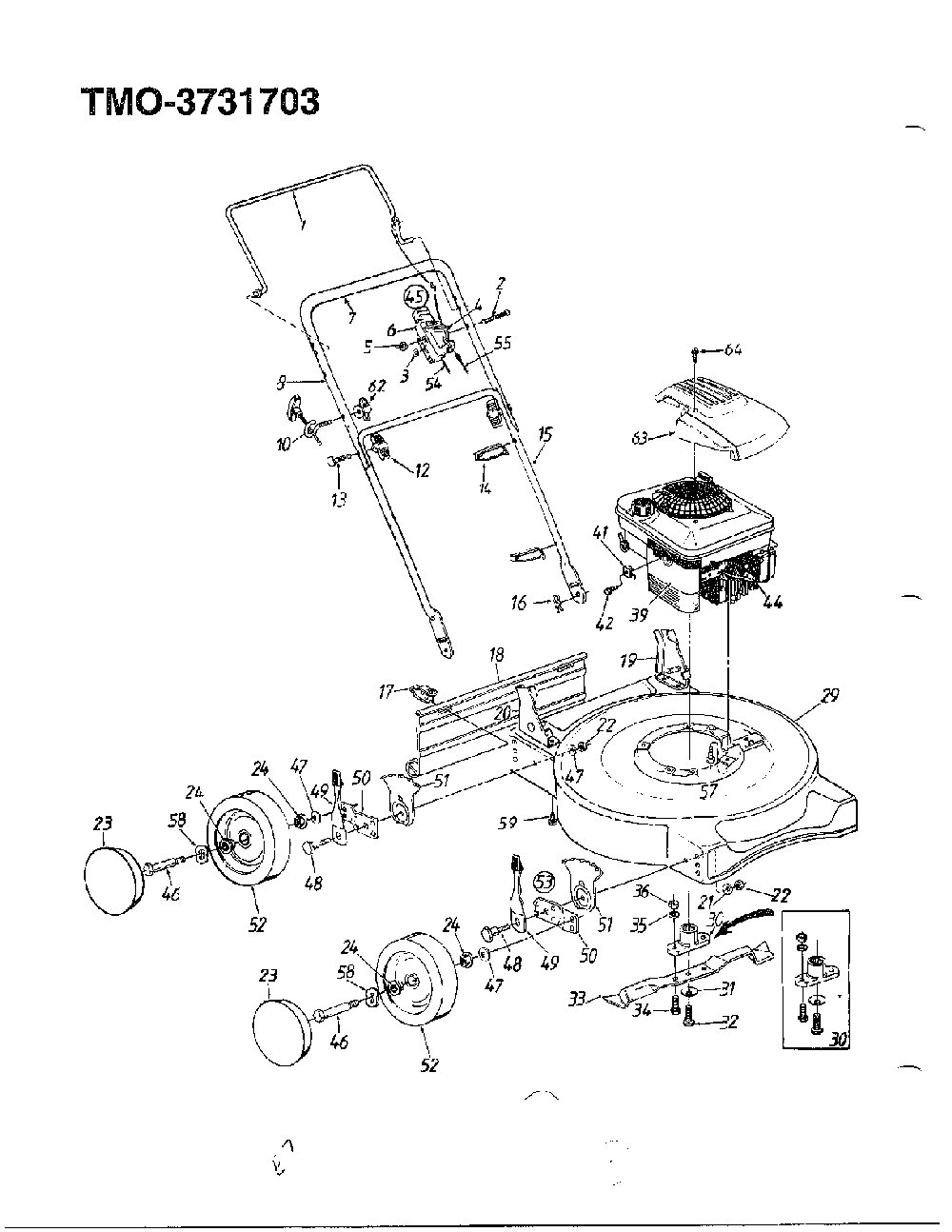 4.5hp 20" mulching rotary mower Diagram and Parts List for 3731703  MTD Lawn Mower