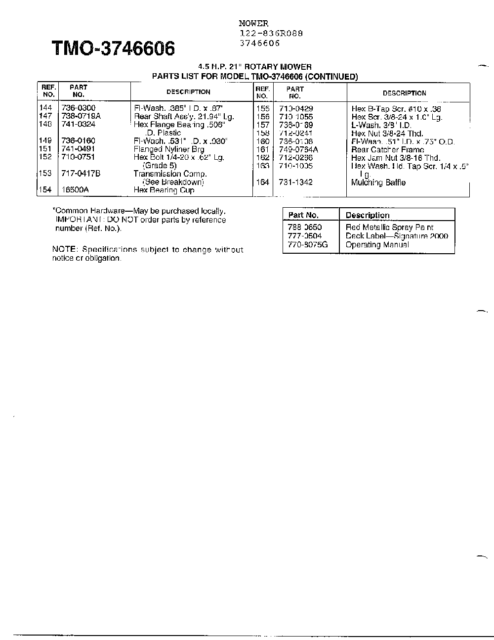 4.5hp 21" rotary mower page 3 Diagram and Parts List for 3746606  MTD Lawn Mower