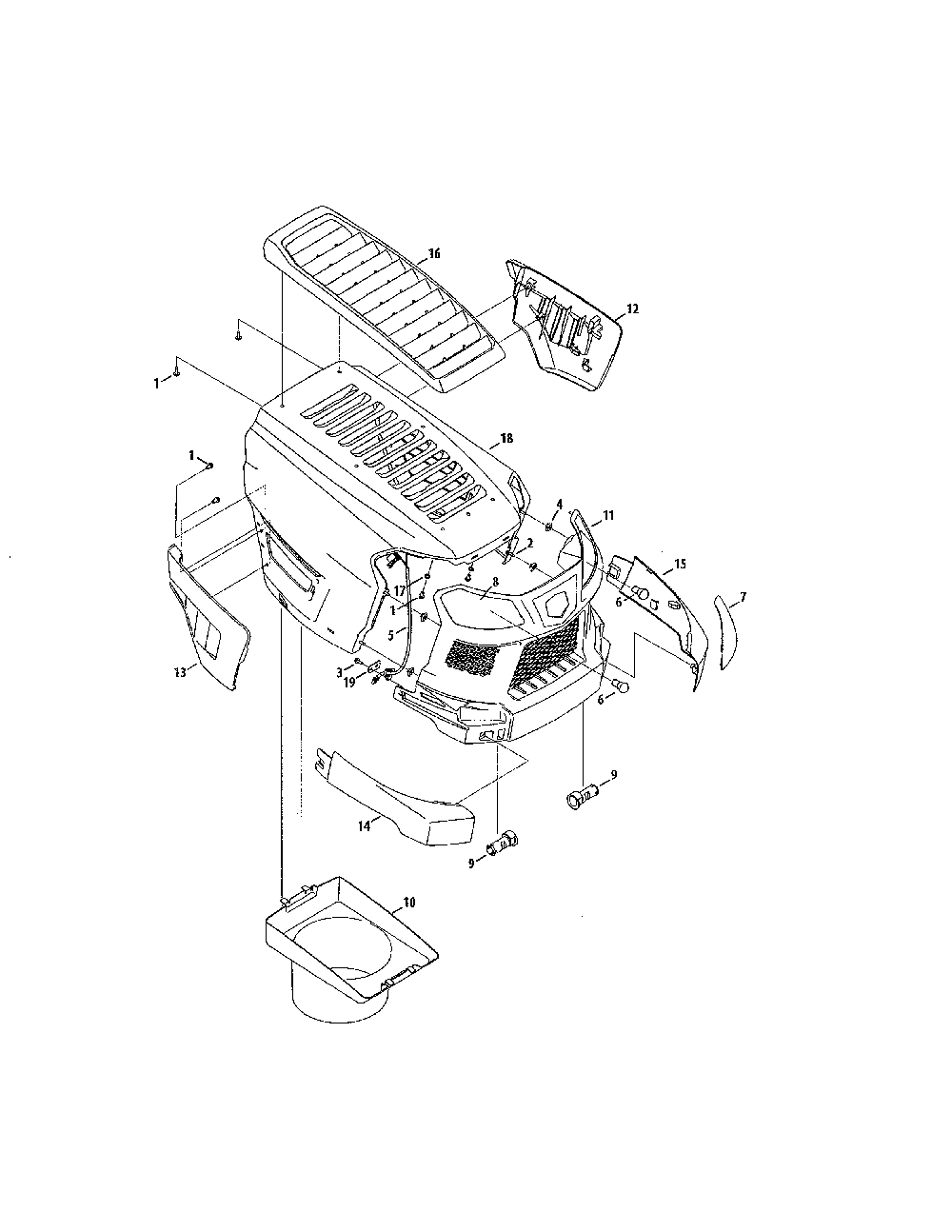 Hood/bumper/plenum Diagram and Parts List for 132QA1ZT099  MTD Lawn Tractor