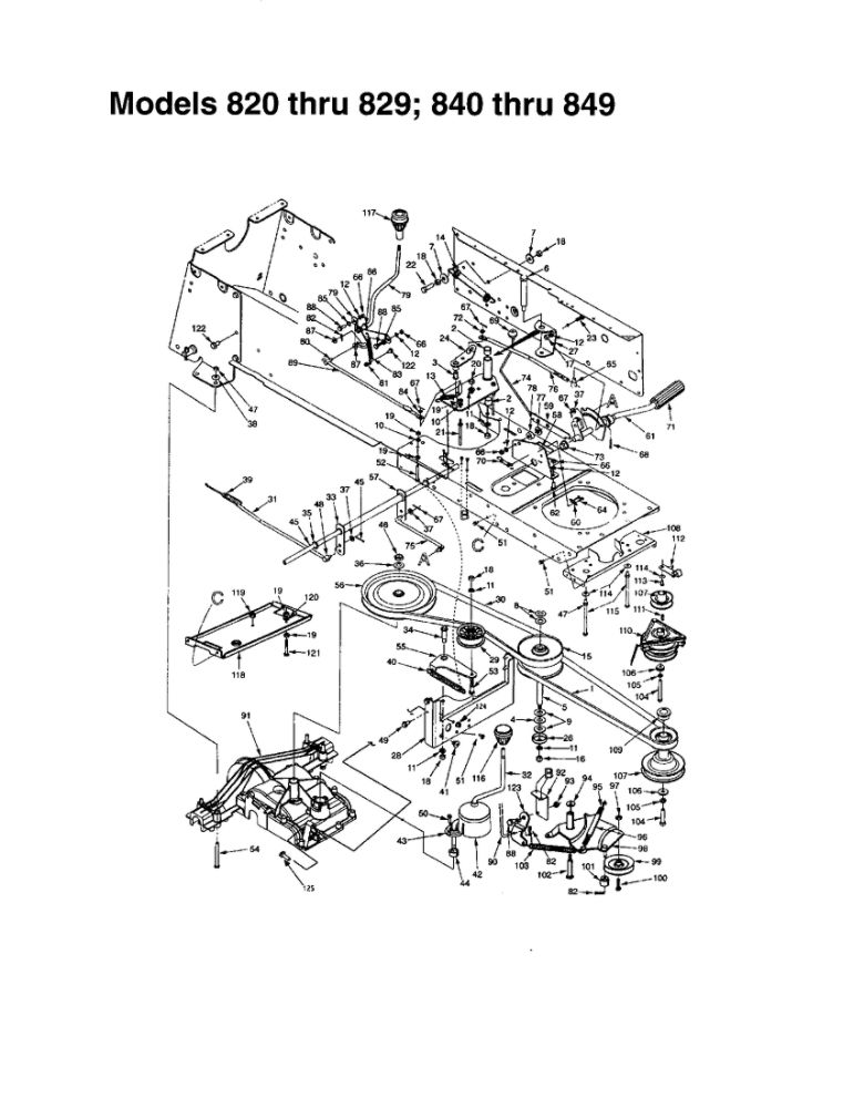 Shift Lever Diagram and Parts List for 820 THRU 829 MTD Lawn Tractor