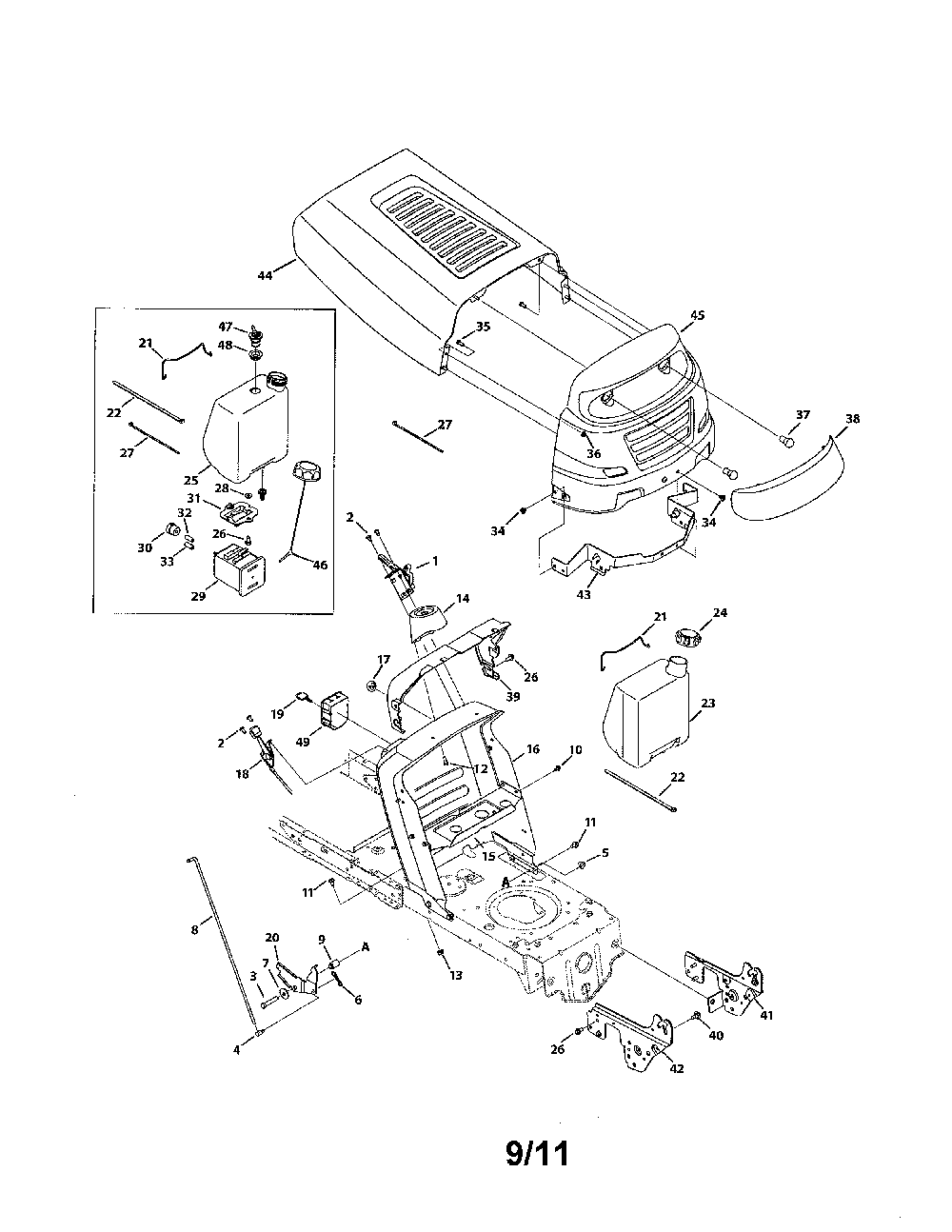 1 style hood Diagram and Parts List for 769-05404  MTD Lawn Tractor