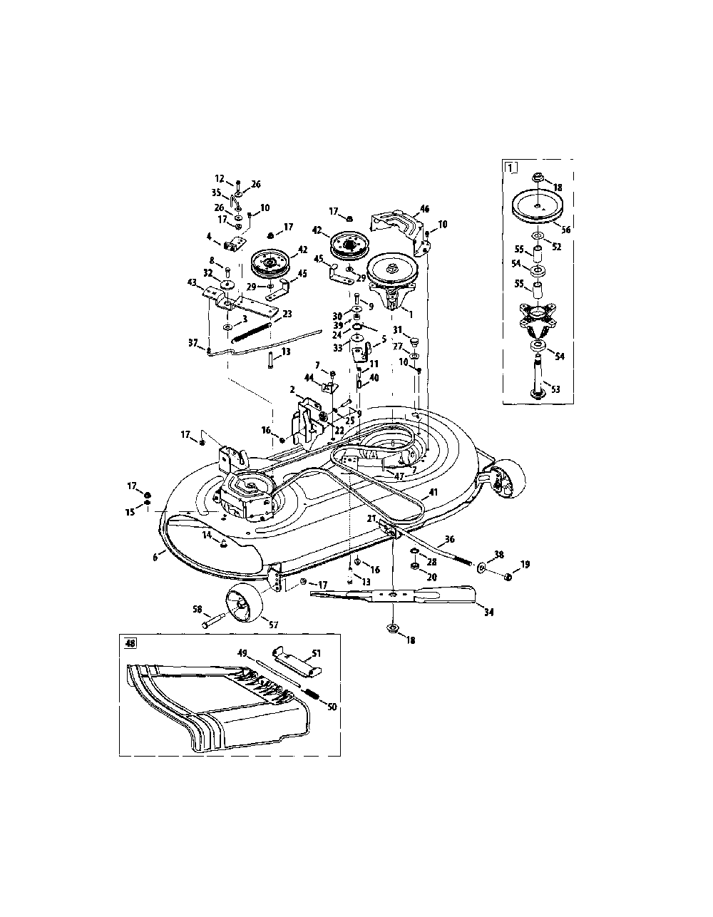 Deck/spindle pulley Diagram and Parts List for 13AL78SS299  MTD Lawn Tractor