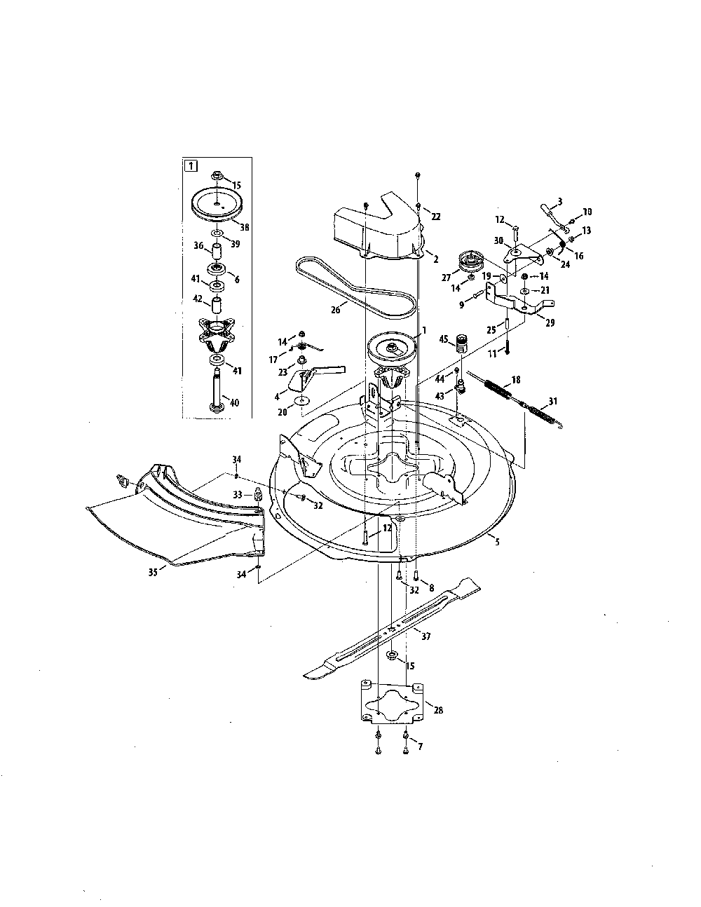 Mower deck/spindle pulley Diagram and Parts List for 13A726JD099  MTD Lawn Tractor