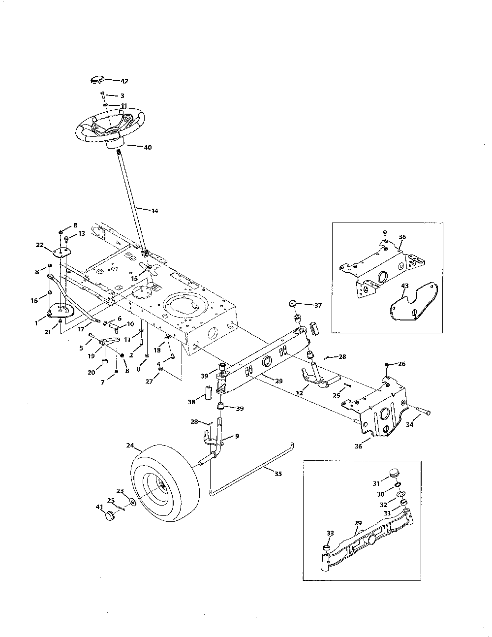 Front end steering Diagram and Parts List for 13AX775H031  MTD Lawn Tractor