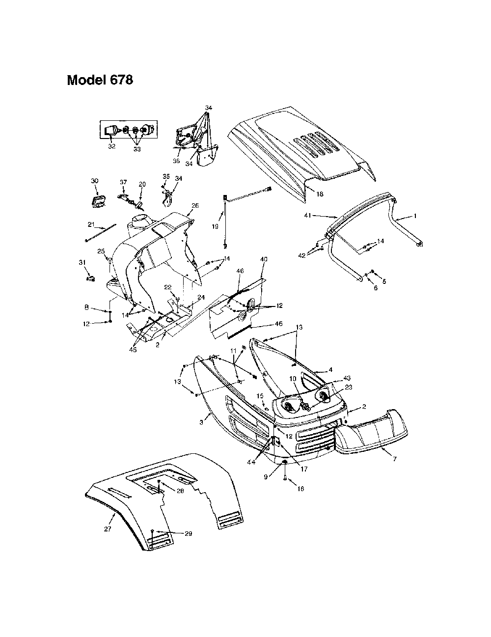 Hood - model 678 Diagram and Parts List for 13AQ675G062  MTD Lawn Tractor