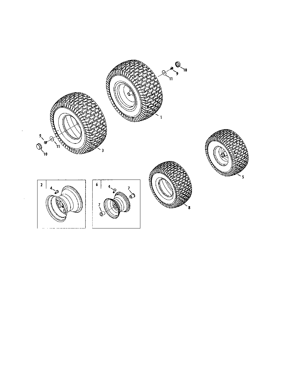Wheels Diagram and Parts List for 132QA1ZT099  MTD Lawn Tractor
