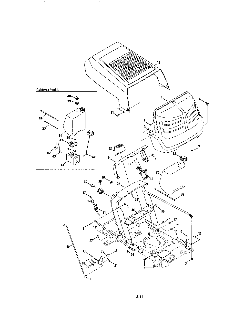 Hood & dash Diagram and Parts List for 13WC76LF031  MTD Lawn Tractor