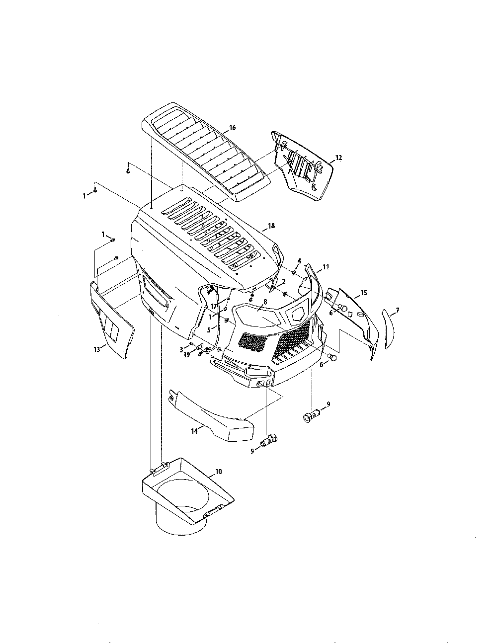 Hood/grill Diagram and Parts List for 13AAA1ZW099  MTD Lawn Tractor