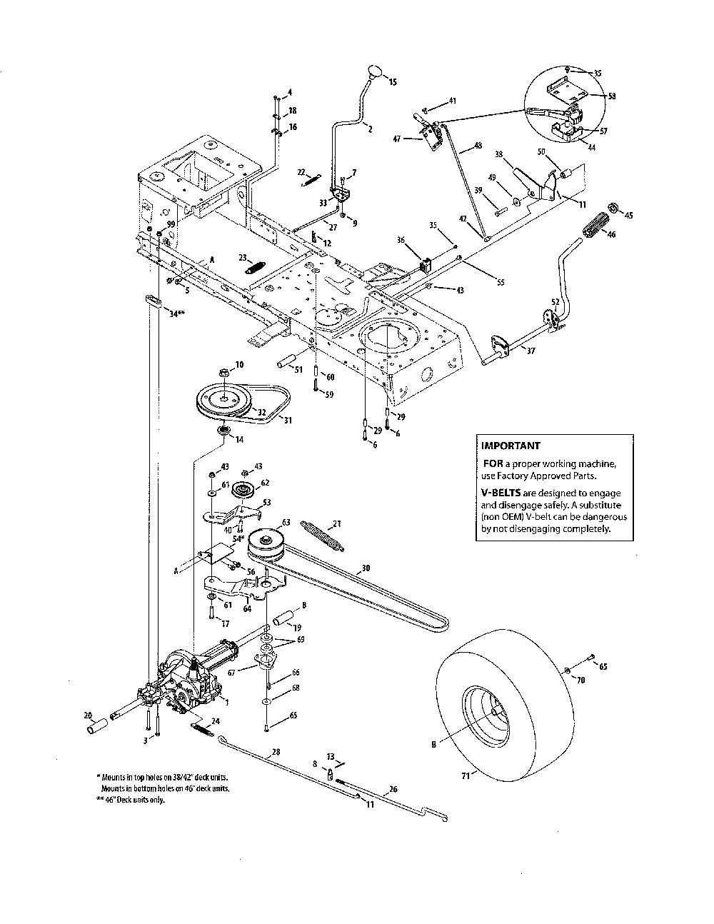 Drive Diagram and Parts List for 13AJ771G031  MTD Lawn Tractor