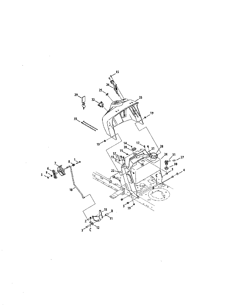 Dash panel/fuel tank Diagram and Parts List for 13BP78XS099  MTD Lawn Tractor